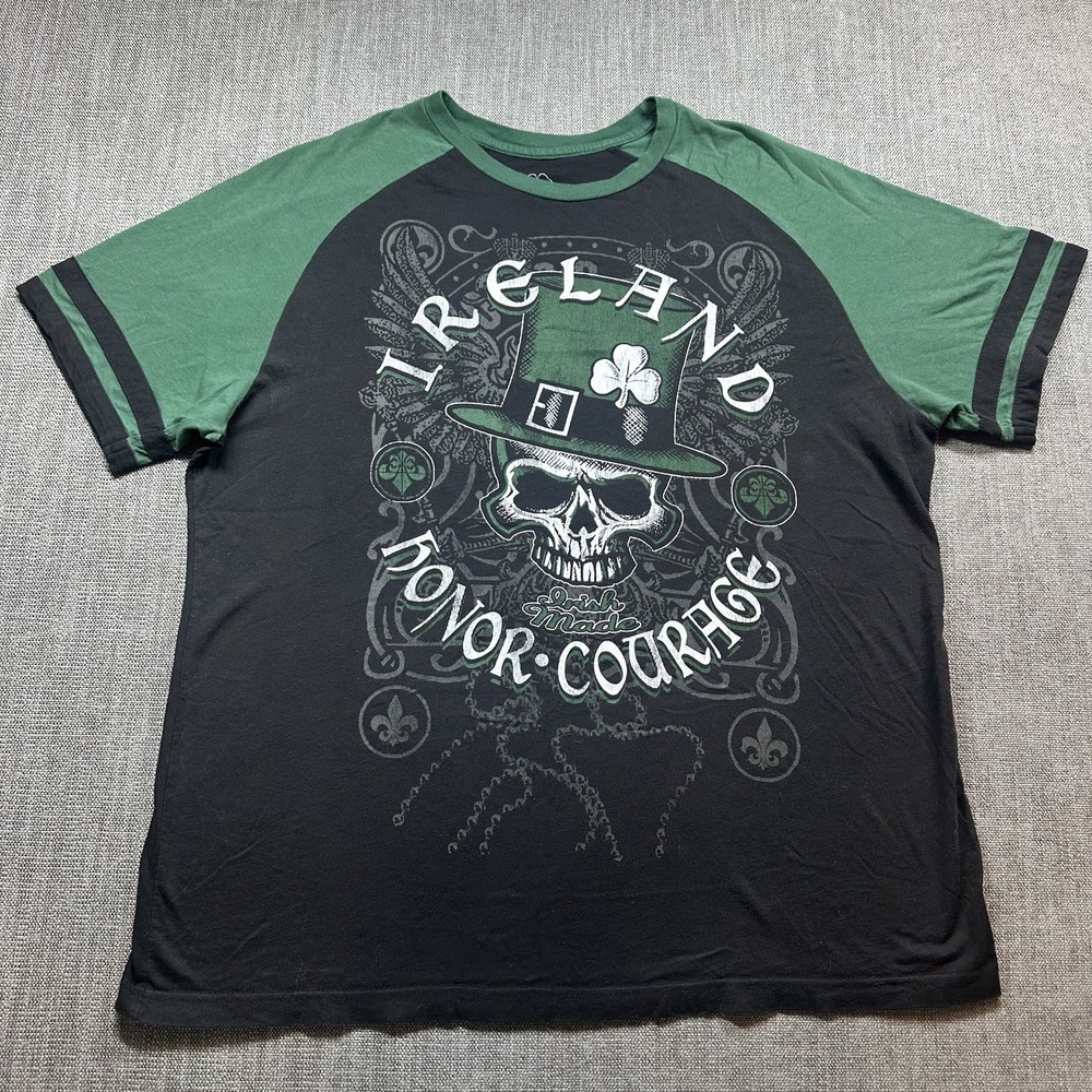 Lucky Ireland Honor Courage T-Shirt Mens XL‎ Black Skull Top Hat Graphic Tee